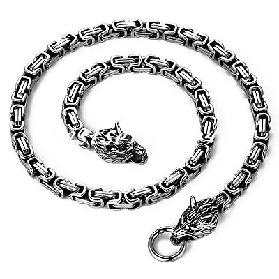 Mens Stainless Steel Wolf Head Norse Viking King Byzantine Chain Necklace 25  • $17.99