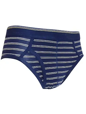 £5.50 • Buy Ex-M & S Cool & Fresh Navy Blue/Yellow Striped Mens Briefs - 2-Pack - BNWOT