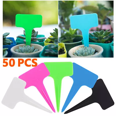 50 Pcs Plant Labels Black T Type Markers Plastic Garden Tags 10*6cm Outdoor • £4.83