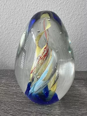 Multicolored Swirl LARGE Art Glass Egg Shaped Paperweight • $14