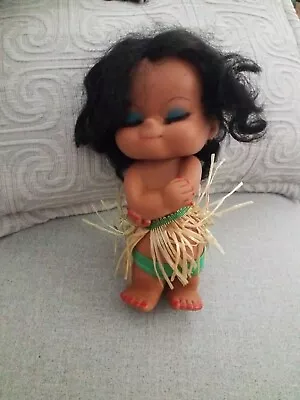 Vintage 1960s Hawaiian Hula Dancer Tiki Grass Skirt Aloha Girl Rubber Doll • $9.95