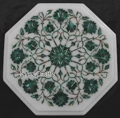 Coffeee Table Top Inlaid With Malachite Stone White Marble Breakfast Table • $297