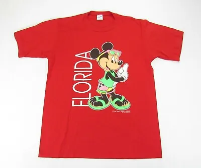 Vintage 80s 90s Velva Sheen Mickey Mouse Florida Graphic T Shirt Size XL Red • $14.95