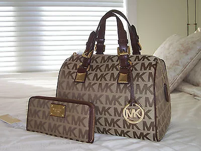 NWT Michael Kors Medium GRAYSON Satchel & ZA Continental Wallet MK Sig Jacquard • $386