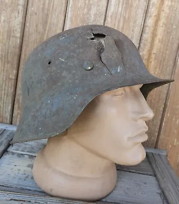 Original German Helmet M42 Headshot Damages Relic Of Battlefield WW2 • $199.99