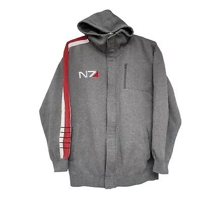 BioWare Mens Large Mass Effect N7 Full Zip Hoodie Sweatshirt Chest Pocket Stripe • $34.98