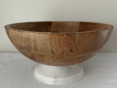 Natural Wood Marble Base Footed Bowl Made In India 9.5” Diam 5” Tall READ • $34.99