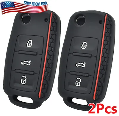 $10.92 • Buy 2Pcs Silicone Remote Key Case Fob Cover For VW Beetle Jetta Golf GTI Rabbit CC