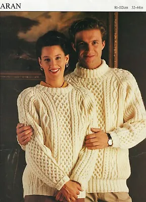 2108 Man's Lady's Aran Sweaters 32-44  Vintage Knitting Pattern Copy • £3.49
