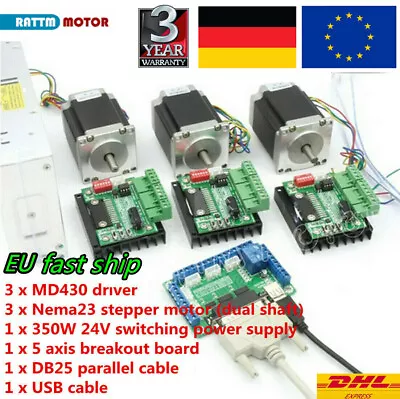 EU｜3 Axis Nema 23 Stepper Motor Driver Mach3 CNC Controller Kit270oz-in76mm3A • £134.40