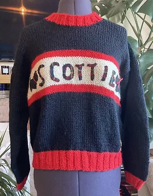 Vintage Hand Knitted Scottie Dog Jumper Tartan Applique Size S/M/ 39” • £17.99