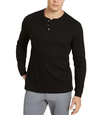 $19.99 • Buy Club Room T-shirts Men Thermal Henley Long Sleeve Cotton Buttons Black Sz M New