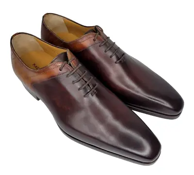 NEW- MAGNANNI Whole Cut Leather Oxford Brown/ Cognac Men's 9 M MSRP $495 • $234