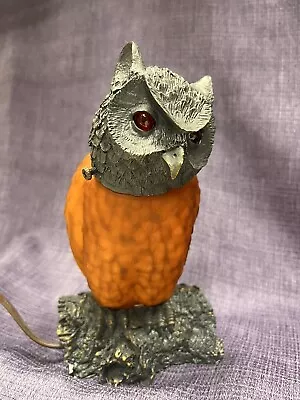 Vintage Tin Chi Amber Glass Art Owl Lamp 8.5  Tall - Works • $65