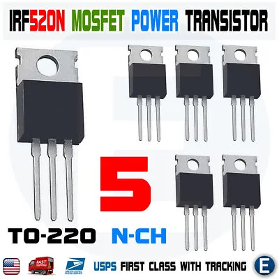 5pcs IRF520 IRF520N N-Channel IR Power MOSFET Transistor TO-220 9A 100V Arduino • $4.52
