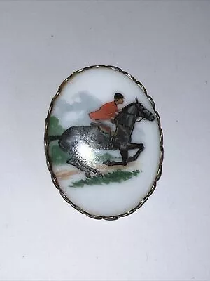 Vintage Hunting Horse Jockey Equestrian Brooch Pin Gold Tone • $34.02