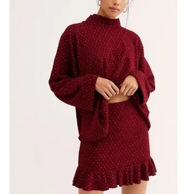 Free People Womens Skirt Size S Set The Mood Red Ribbed Sweater Flecked • $19.99
