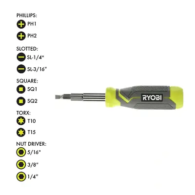 NEW Ryobi Multi-Bit 11in1 Screwdriver Cushion Grip Handle Bits And Nut Drivers • $13.50