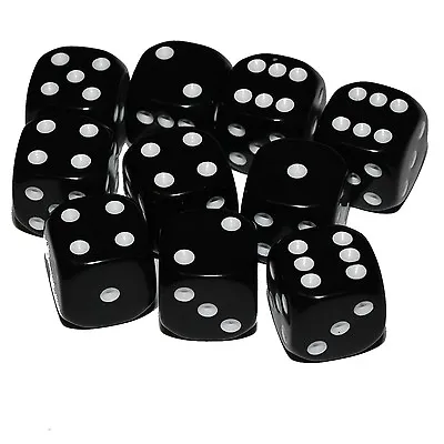 10 Black Dice (six Sided) 16mm  D6 • £3.15