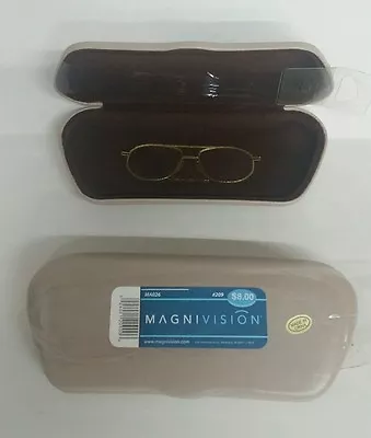 Lot Of 2 Tan Smooth Magnivision V-Shape Sun/Reading Glasses Hard Cases NEW • $9.99