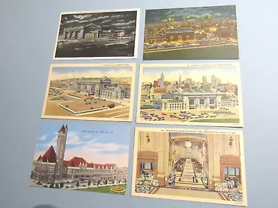 6 Railroad Postcards Depot Kansas City St. Louis Missouri Union Station 1925-40 • $0.99