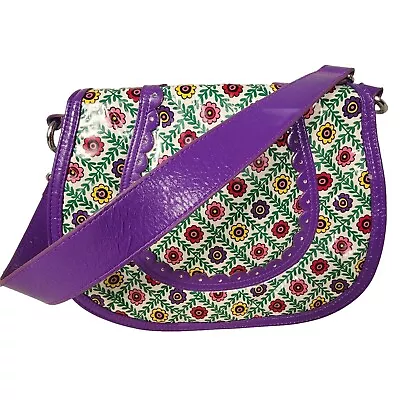 Vera Bradley Frill Purple Punch Messenger Bag Purse Coated Canvas Floral • $15.77