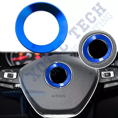 Blue Alloy Steering Wheel Center Logo Ring Emblem Decor For VW Passat Jetta Golf • $10.49