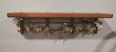 Vntg Home Interiors Wooden Shelf W/ Brass Color Metal Leaves 2 Hanging Options  • $33.95