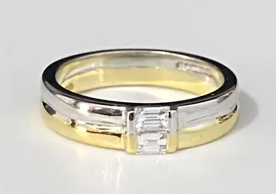 £389.42 • Buy 18K Solid Gold & 0.20CT Straight Baguette Diamond Band Ring Size I 1/2  -  4 1/2