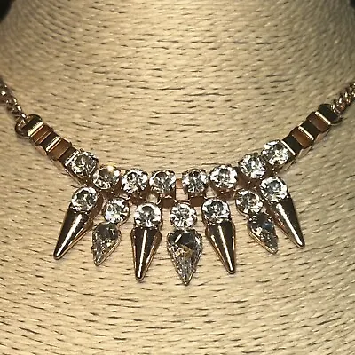 H&M Rose Gold Copper Tone Spike Necklace With Clear Rhinestones 18 In Long • $11.95