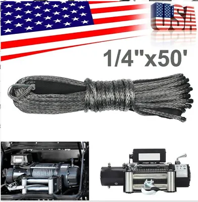 10000LB Synthetic Winch Rope Line Recovery Cable ATV UTV W/ Sheath 1/4 X50' • $13.85
