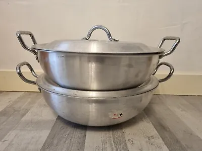 Aluminium Large Deep Wok Karahi Casserole Stir Fry Cooking Pots X2 36cm And 37cm • £45.99