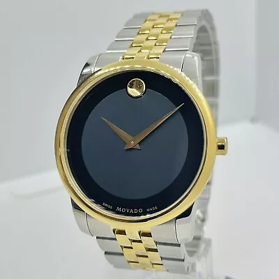 Movado Men's Museum Classic Two Tone Black Dial Sapphire 40mm Watch 0606899 • $350