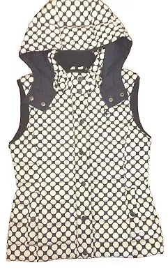 Jack Wills Navy Polka Dot Down Snap Zip Puffer Vest Detachable Hood Sz US 6 • £28.14
