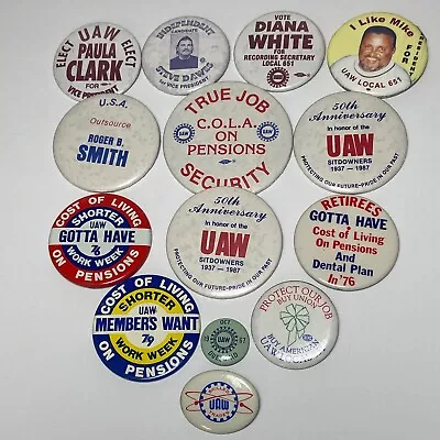 14 Vintage 60s 70s 80s UAW Pin Pinback Buttons United Auto Workers Labor Union • $15