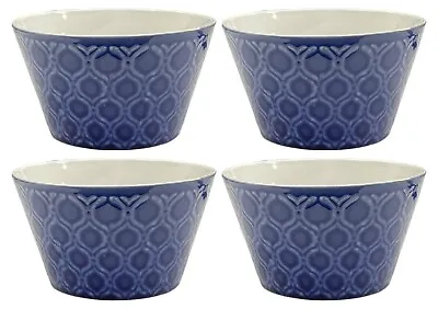 Set Of 4 Stoneware Soup Bowls Blue Japanese Style Soup Rice Pasta Bowls Cereals • £16.99