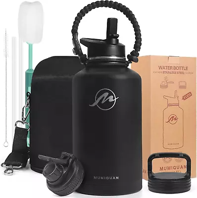 Insulated Water Bottle 64 Oz With Straw Lid (3 Lids) Half Gallon Jug Flask Lar • $34.88