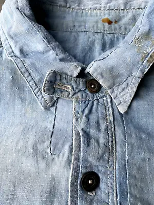 1910s 20s Pop Over Chin Strap Chambray Work Shirt Antique Shirt Work Wear Denim • $750