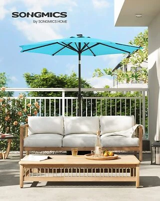 $99.95 • Buy Songmics 2.7m LED Solar Lighted Outdoor Patio Umbrella Lake Blue