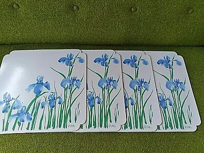 Vintage Vera Vinyl Placemats MCM Retro Mod  Blue Daffodil Set  Of 4 • $28