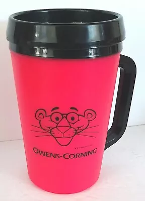 Vintage PINK PANTHER OWENS-CORNING Aladdin Insulated Mug With Handle Lid • $24.95