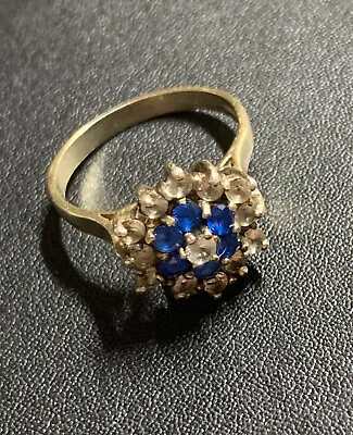 Vintage 925 Silver/ Gold Overlay Blue & Clear Spinal Ring Size O • £14.99