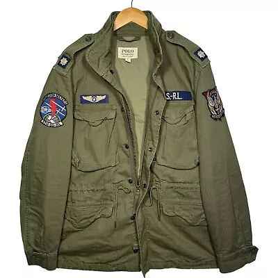 Ralph Lauren Denim & Supply Field Jacket Military Patch Khaki Green Size M 42 • $224.01