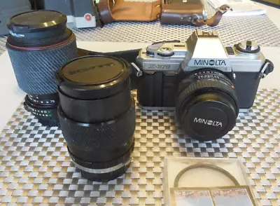 Vintage 35 Mm Minolta X370 Camera W/ 2 Extra Lenses Filters • $20