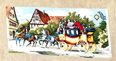 Needlepoint Coach Scene Completed Wool / Linen From Madeira Island Portugal • $48