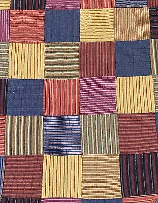 93x97  The Company Store Madras Stripe Cotton Quilt Bedspread Cabin Lodge USA • $99.99