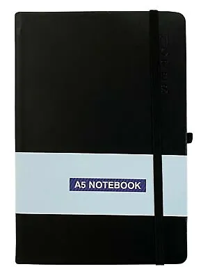 A5 Hardback Lined Notebook Ruled Notepad Notes Journal Premium Book Black • £3.99