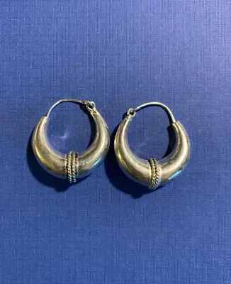 Bali Puffy Hoop Earrings - Vintage Sterling Silver - 1.25  Pair • $22