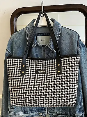 Black Houndstooth Large Capacity Laptop Tote Bag Simple Casual Shoulder Bag • $32.99