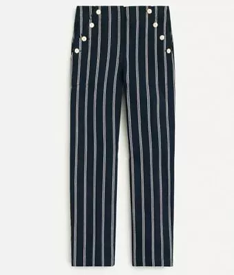 New J Crew Women Navy Ivory Striped Cropped 27  Inseam Cotton Sailor Pants 4 • $44.99